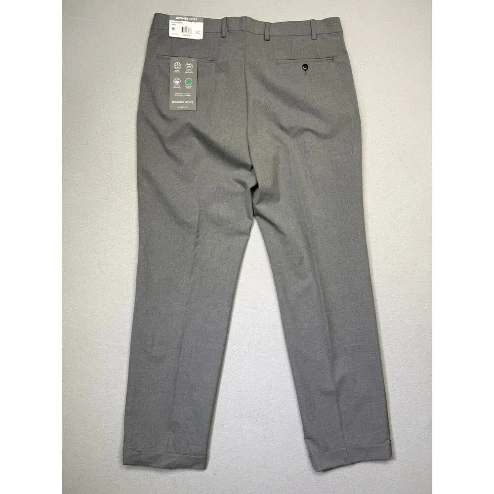 Michael Kors Men's Pleated Solid Classic Fit Pants Grey 35X32 $98